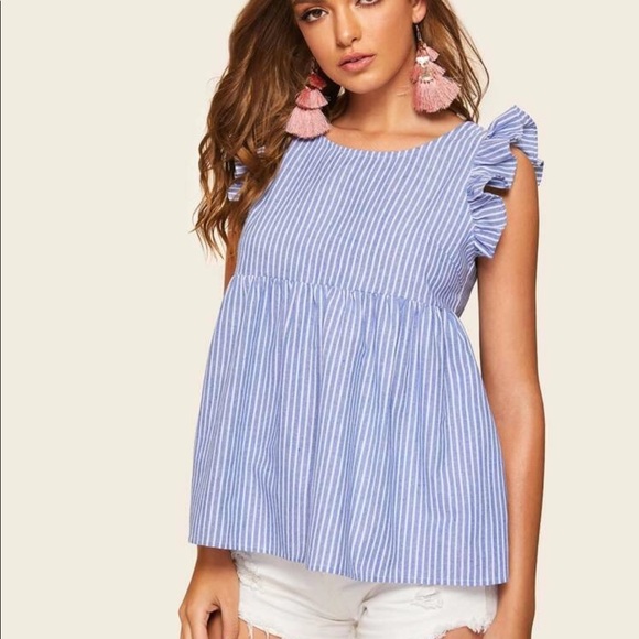 NWT SHEIN ruffle armhole tie back striped blouse - Picture 3 of 7